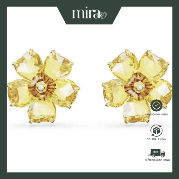 Khuyên tai nữ CDE Yellow - Pink Florere Crystal Stud Gold Earrings